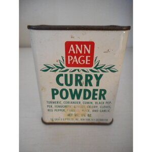 Vintage Ann Page Curry Powder  spice tin Green White A&P